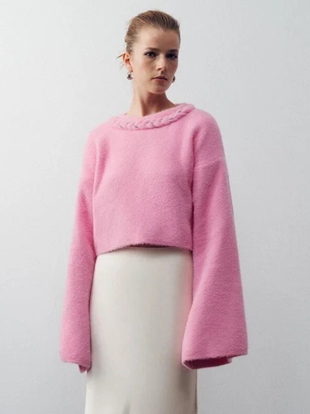 NOCTURNE Light Pink Embellished Knit Sweater Size Large